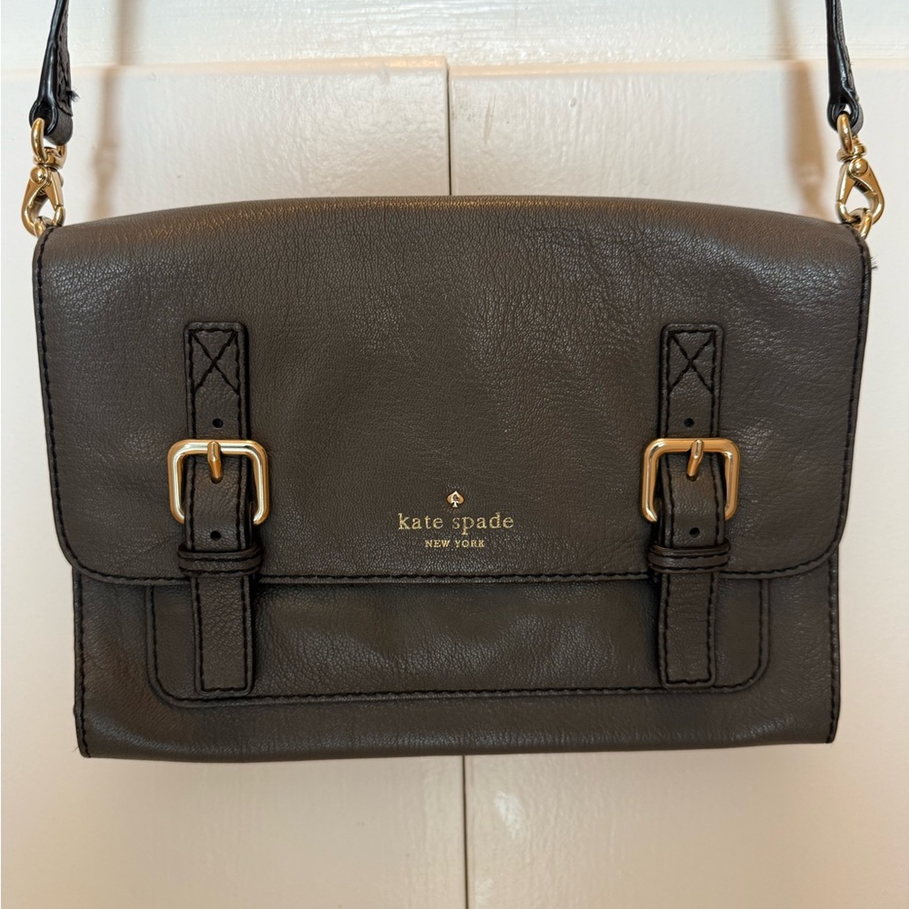 Kate Spade Black Leather Crossbody with Gold Buckles